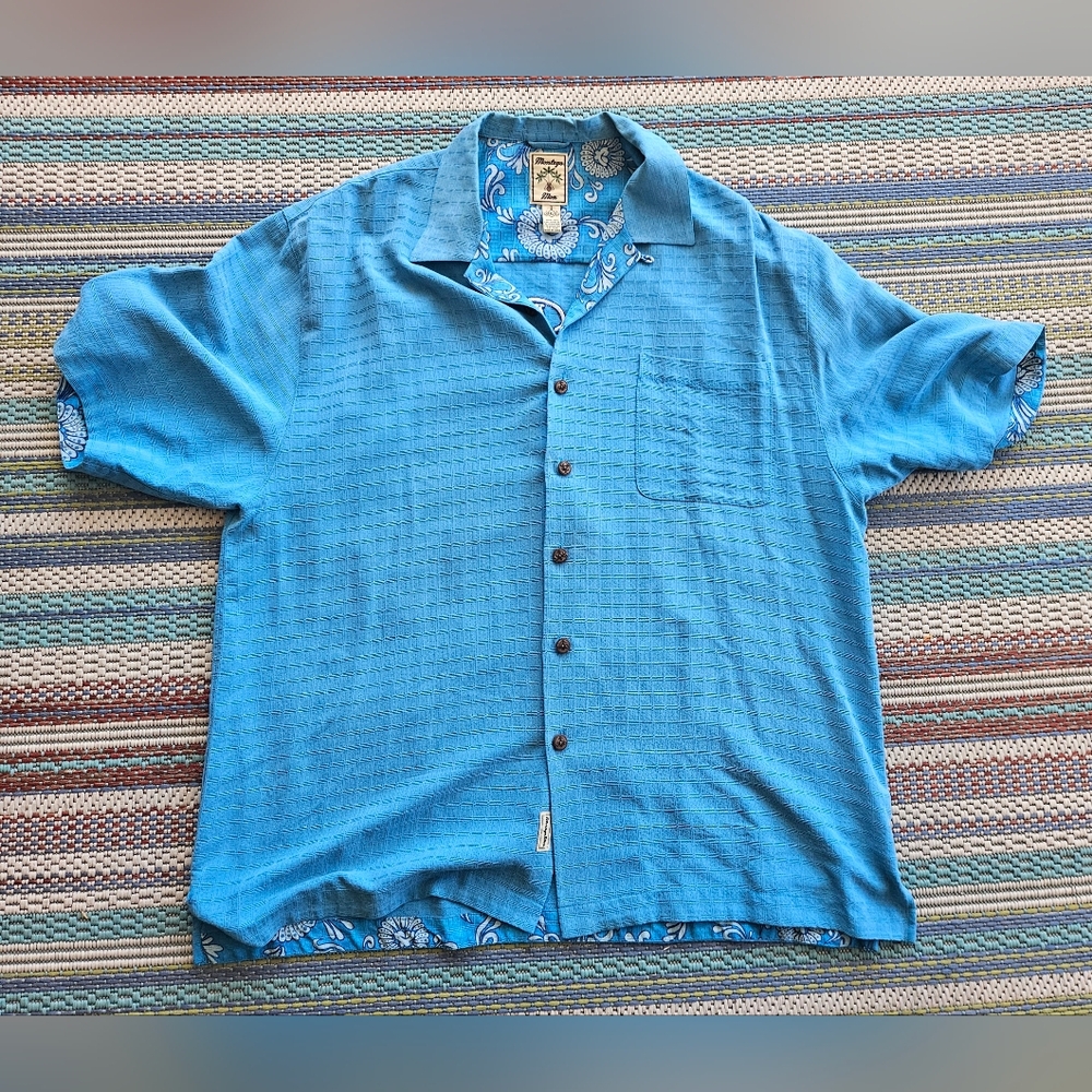 Vintage Montego Mon Don't Be Koi Blue Button-Up T-Shirt Size XL, Embroidered